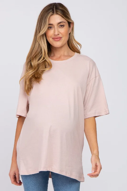 Light Pink Basic Oversized Maternity TeeWomen's long sleeve tops