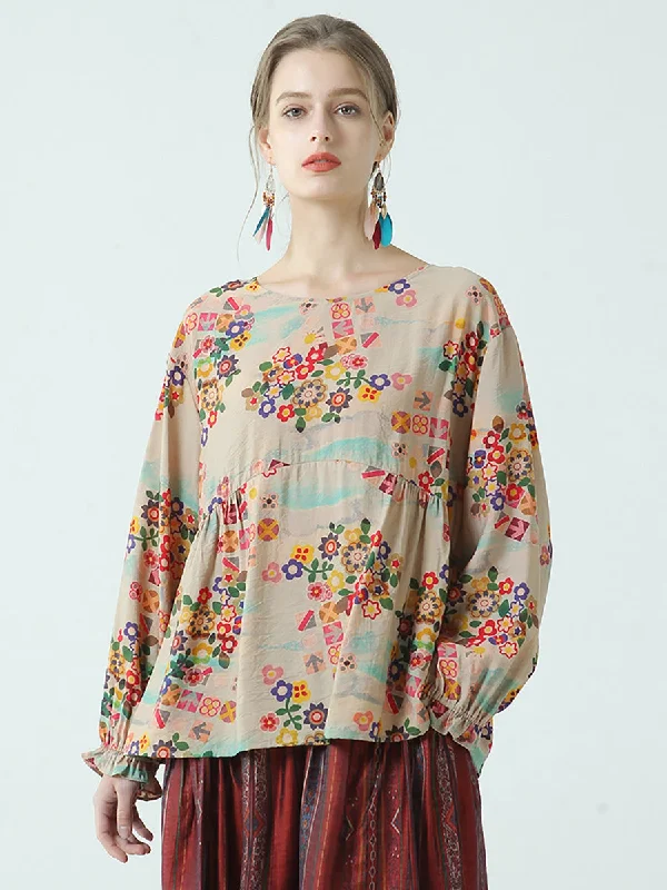 Plus Size Women Floral Loose Cotton T Shirt M-2XLLarge women's warm tops