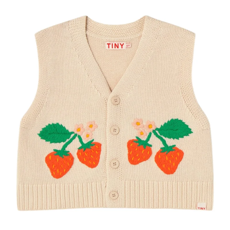 Ribbed Knit TopsStrawberries Vest in Light Cream by Tinycottons