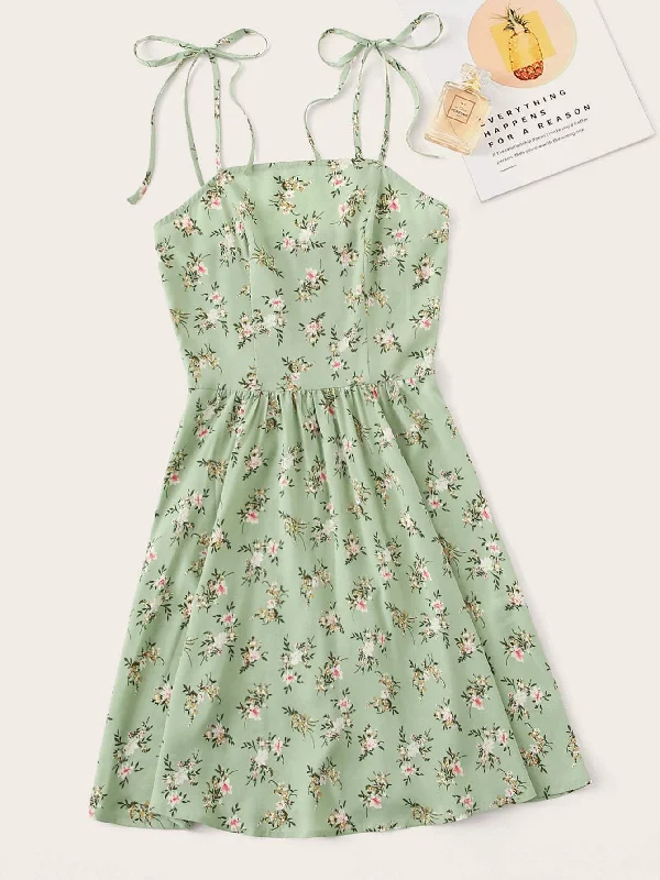 Ditsy Floral Self Tie Shoulder Dress