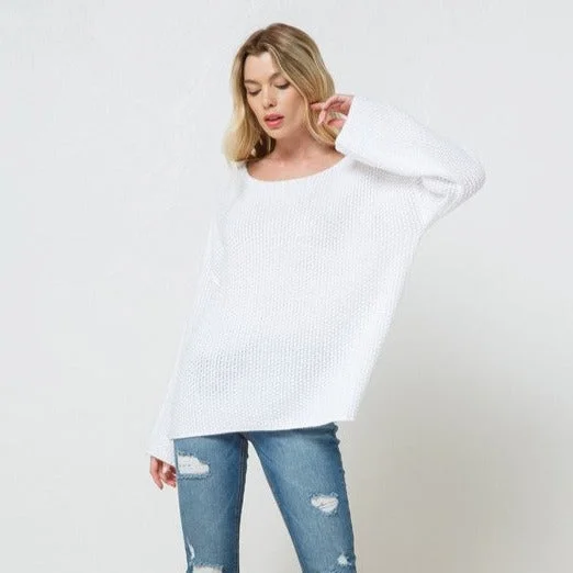 Oversized Knit TopsKnitted Sweater (White)