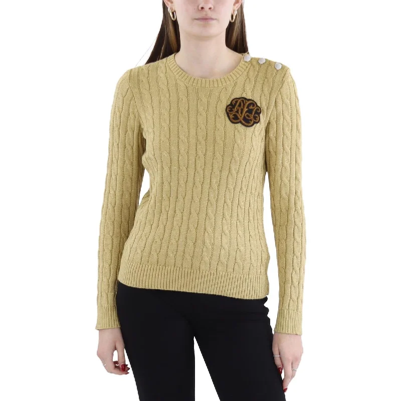 Painted Knit TopsLauren Ralph Lauren Womens Patchwork Button Trim Pullover Sweater