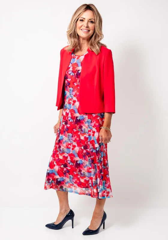 Avalon Abstract Floral Print Dress and Bolero Set, Coral