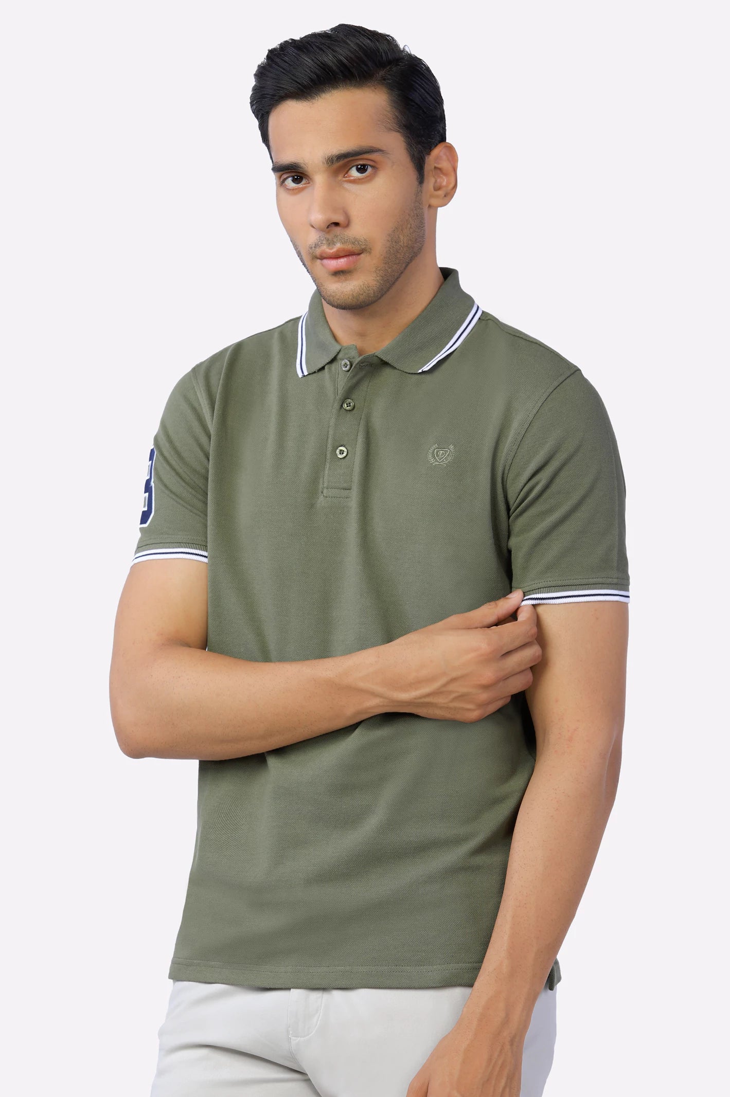 Olive Jacquard Collar PoloHeavyweight polo shirt