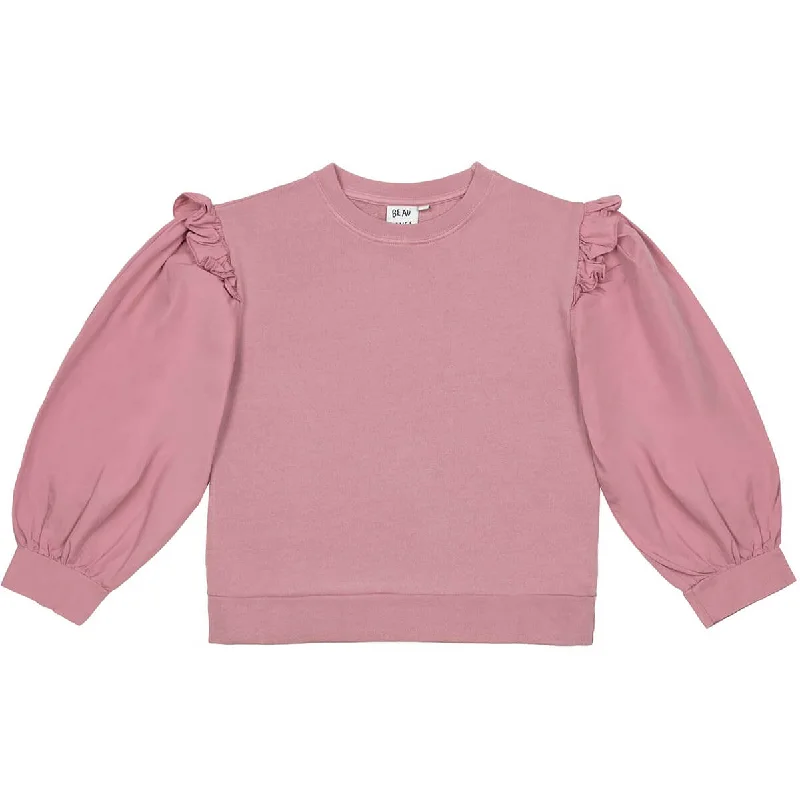 Band Merch Knit TopsRuffled Sweatshirt in Glitter Pink by Beau Loves