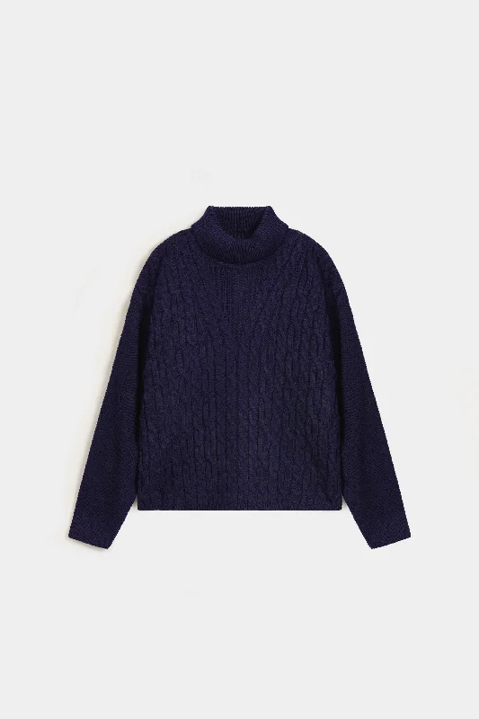 Leather-Paneled Knit TopsCable Knit Cropped Sweater