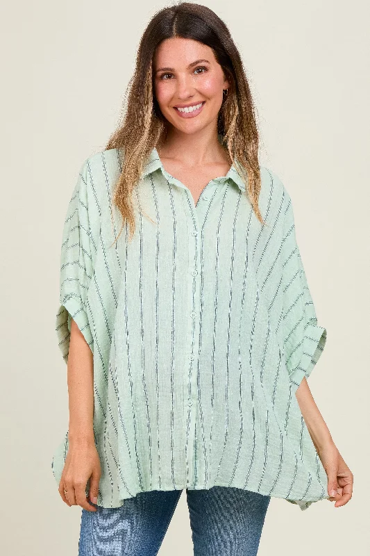 Mint Striped Collared Oversized Maternity TopLarge women's windproof tops