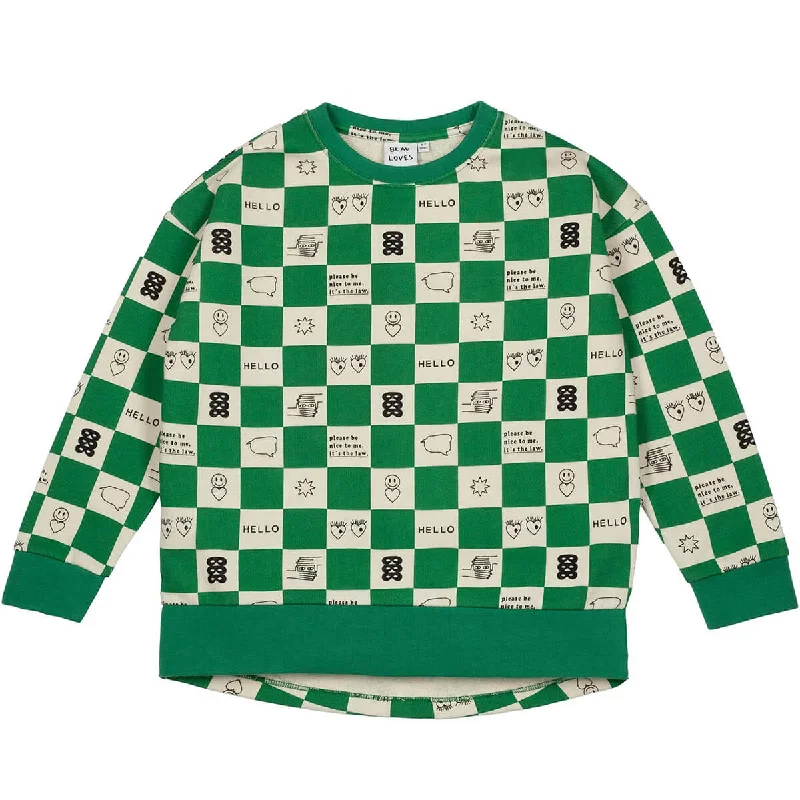 Hooded Knit TopsComic Book Check Relaxed Fit Sweatshirt in True Green by Beau Loves