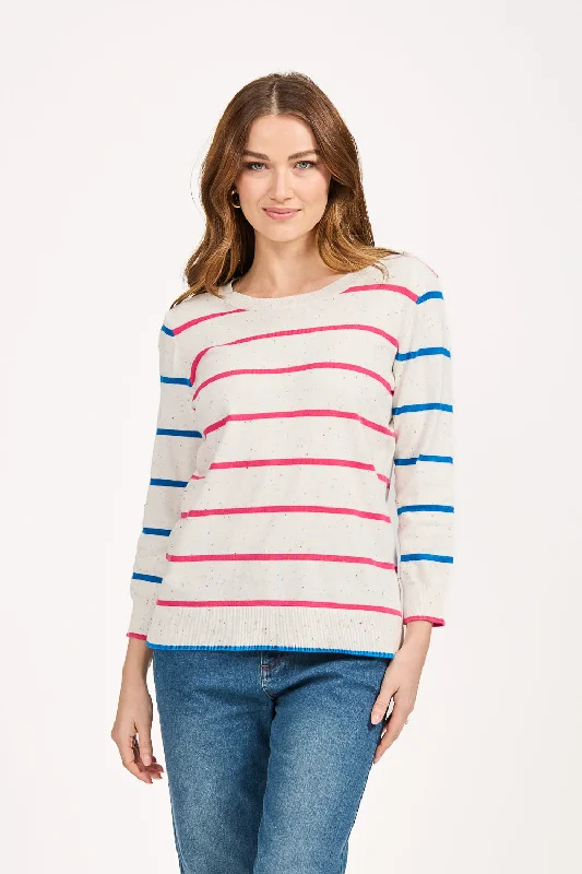 Cotton Knit TopsStripe speckled knit jumper - Pink/Blue