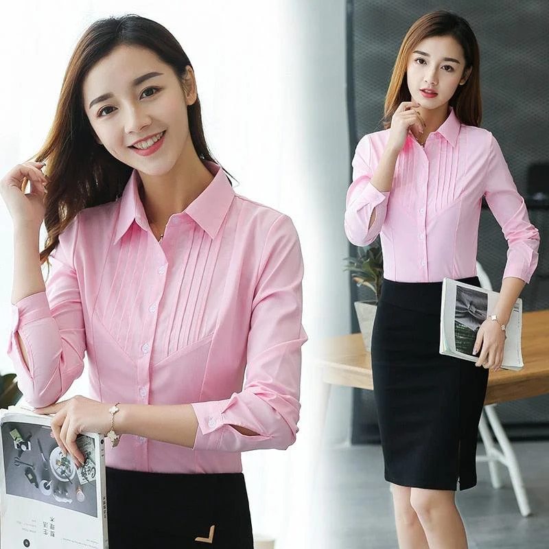 Amazing Women Elegant Shirts - Woman Striped Cotton Shirt - Plus Size - Office Lady Pink Blouse Work Shirts 3XL/5XL Tops (TB4)(F19)Women's commuter tops