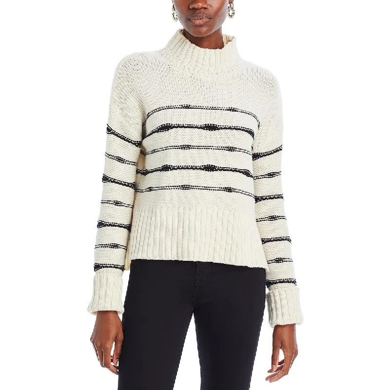 Metallic Knit TopsVeronica Beard Womens Striped Wool Mock Turtleneck Sweater