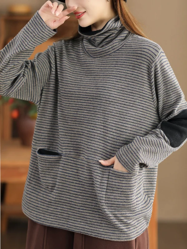 Plus Size Women Casual Stripe Turtleneck SweatshirtWomen's beach tops