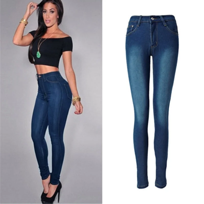 2019 Jeans for Women mom Jeans High Waist Jeans Woman High Elastic plus size Stretch Jeans female washed denim skinny pencil panWomen's outdoor tops