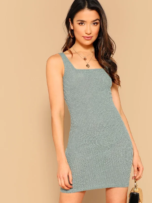 Solid Rib-knit Bodycon Tank Dress