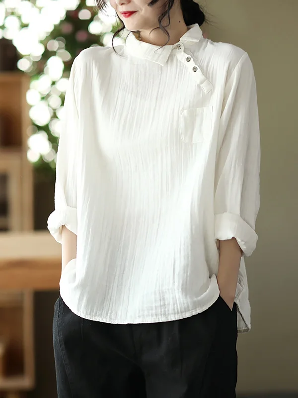 Plus Size Women Vintage Oblique Long Sleeve Cotton ShirtKnitted Shirt