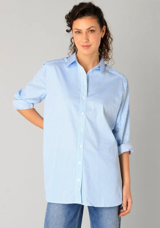 Yest Rae Striped Oversized Shirt, Blue and WhiteWomen's winter tops