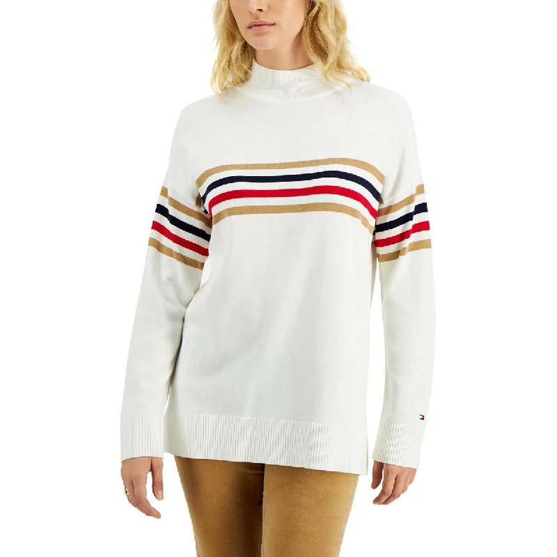 High-Fashion Knit TopsTommy Hilfiger Womens Ribbed Trim  Cotton Stretch Mock Turtleneck Sweater