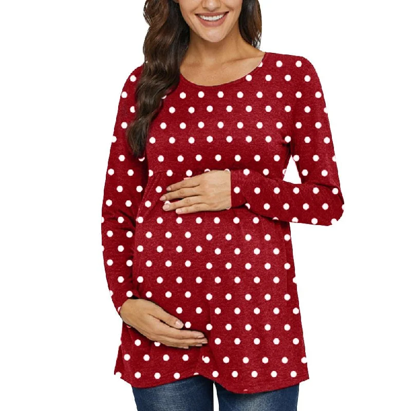 Gorgeous Fashion Polka Dot Maternity Tunic Ladies Tops - Women Tee Shirt Ruffles - Plus Size (1U4)(Z1)Large women's wrinkle-free tops