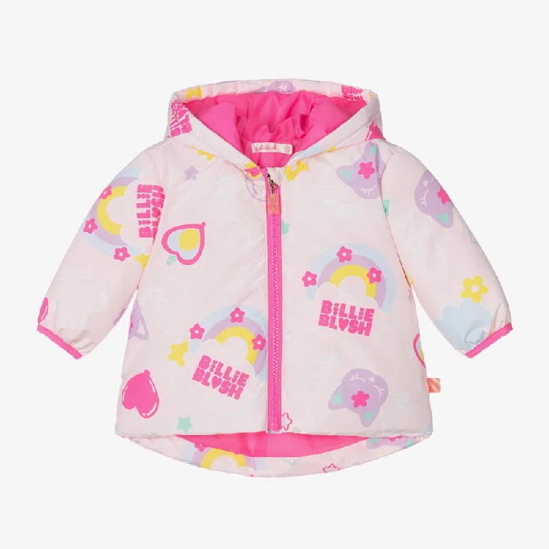 Billieblush Girls Pink Padded Rainbow Cat JacketDenim Jackets