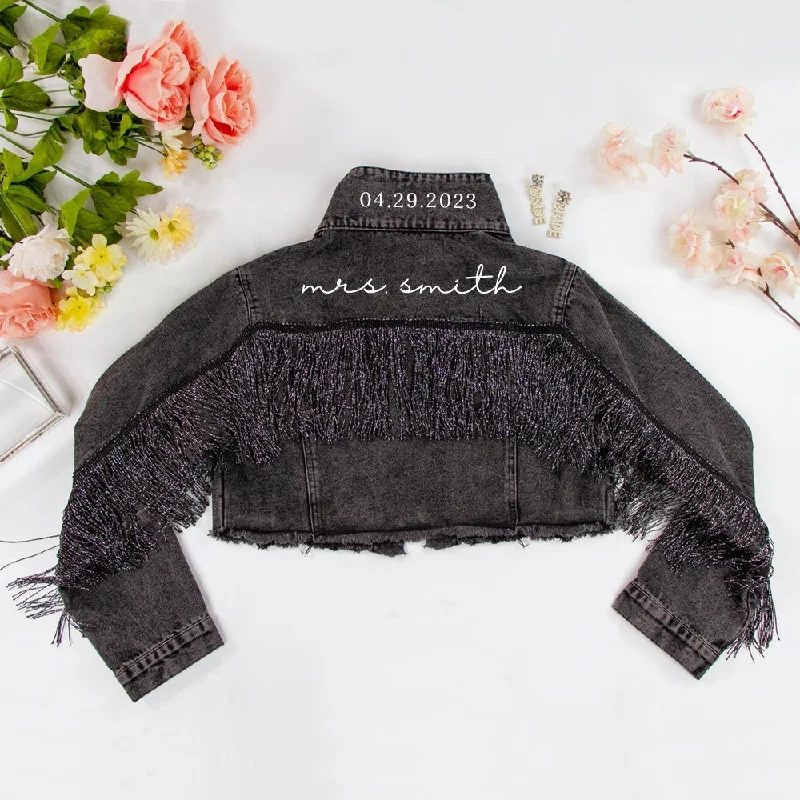 (Black Fringe) Bachelorette Jean JacketsSherpa Jackets