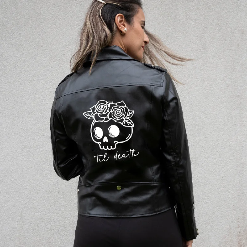 (Faux Leather) Black Leather Jacket Till Death Do Us PartSports Team Jackets