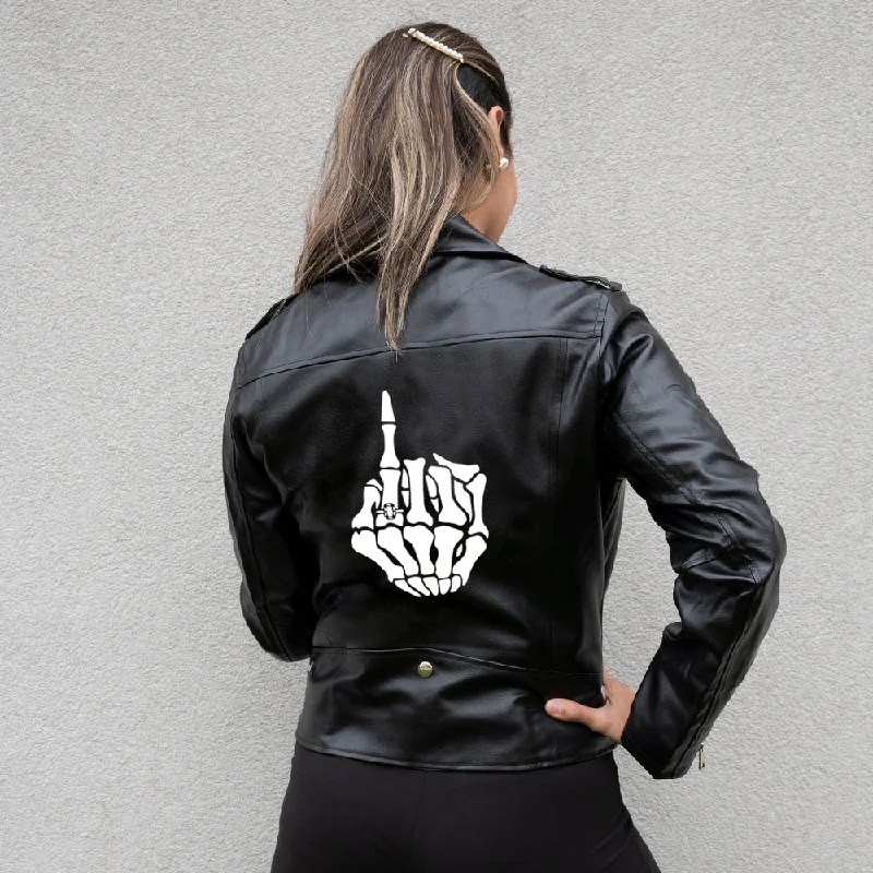 (Faux Leather) Black Skeletal Ring Finger Leather JacketRetro Jackets