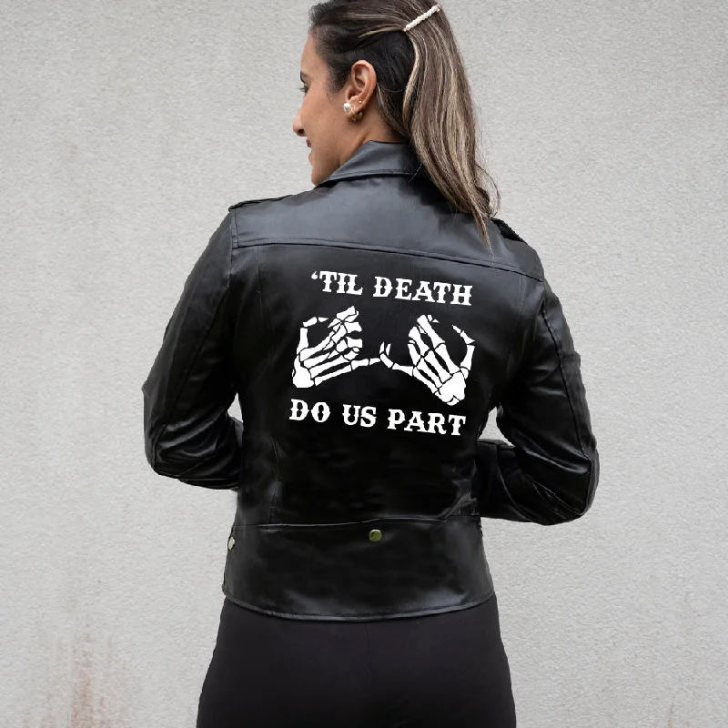 (Faux Leather) Black Til Death Do Us Part Custom Leather JacketRain Jackets