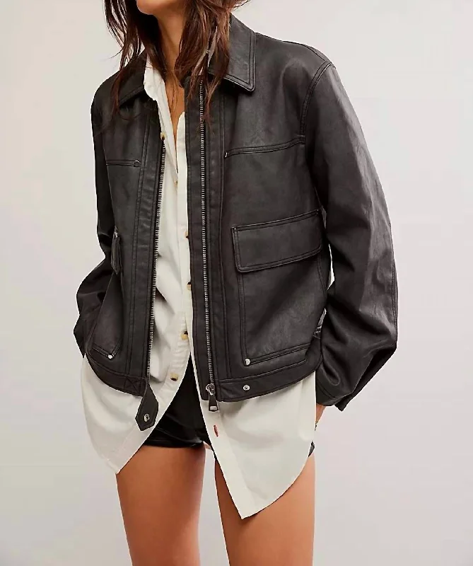 Blair Vegan Leather Jacket In Charcoal ComboRainproof Jackets