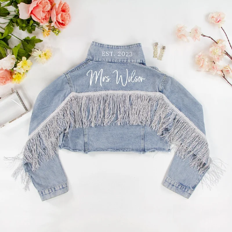 (Blue Fringe) Bride Jean JacketMotorcycle Jackets