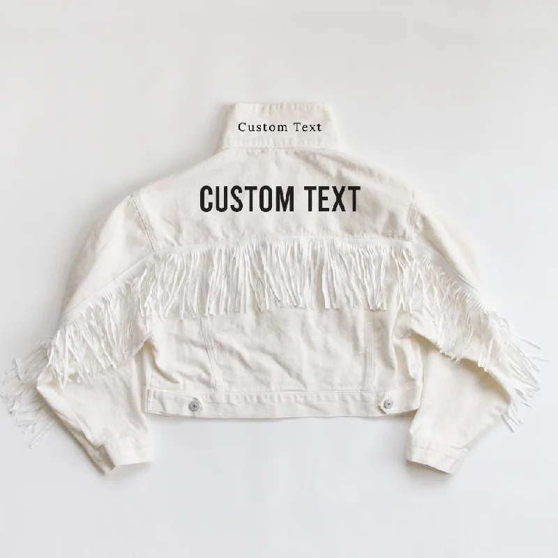 (White Fringe) Custom Bachelorette White Fringe Jean JacketCycling Jackets