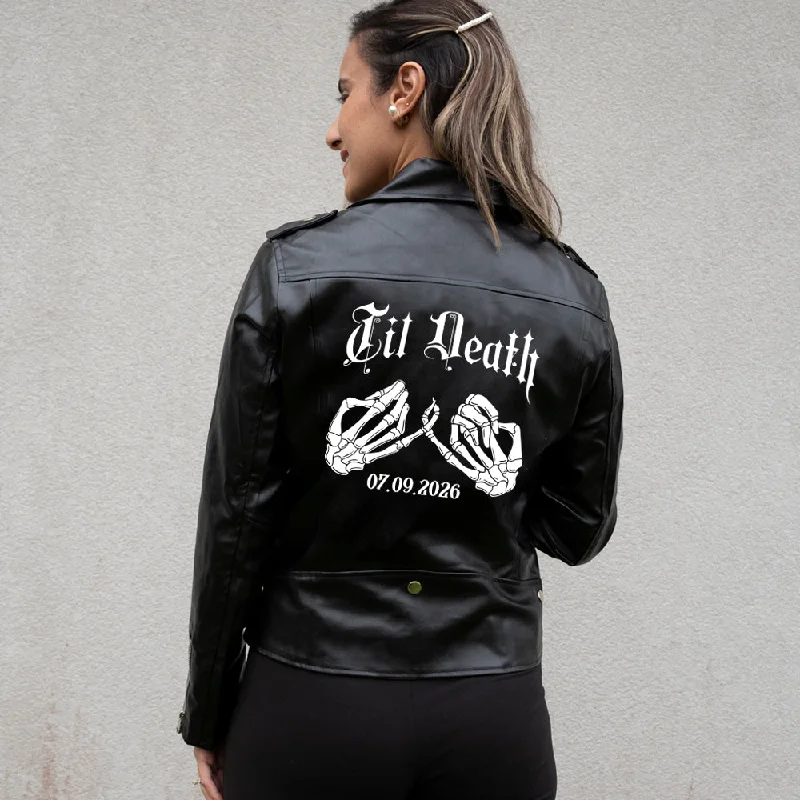 (Faux Leather) Bridal Shower Til Death Leather JacketGlitter Jackets