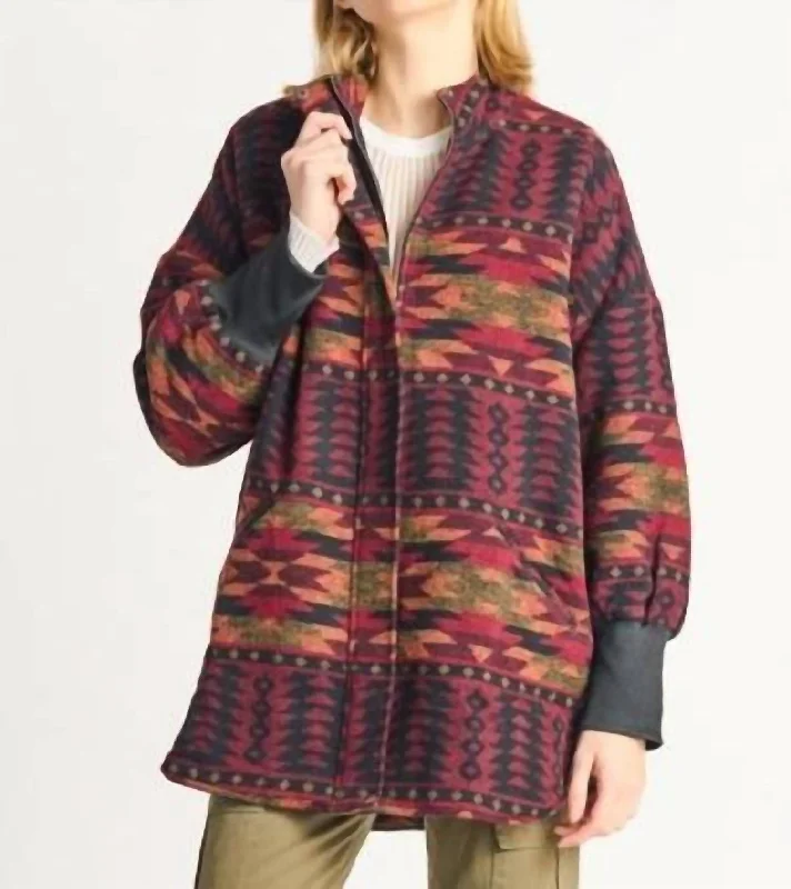 Geo Zip Front Printed Jacket In Afghan Burgundy GeoSkateboard Jackets