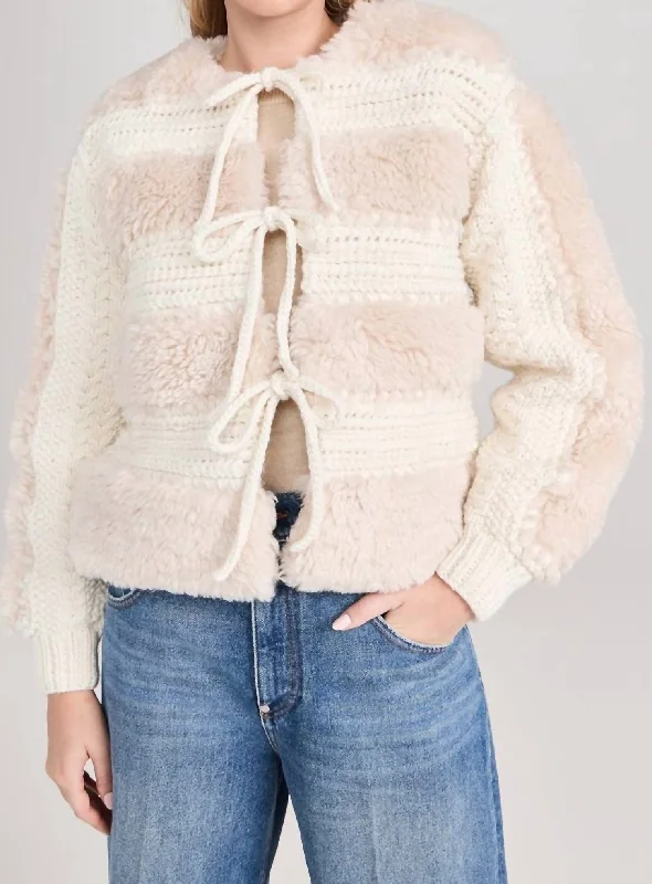 Gisele Faux Fur Applique Jacket In CreamWaterproof Jackets