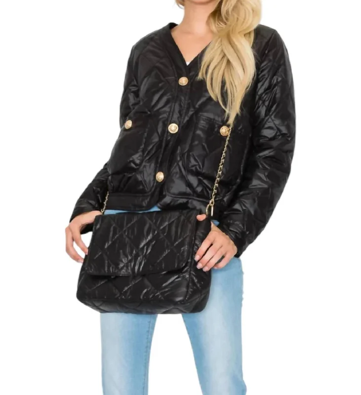 Johya Puff Jacket Matching Crossbody Bag In BlackOutdoor Jackets