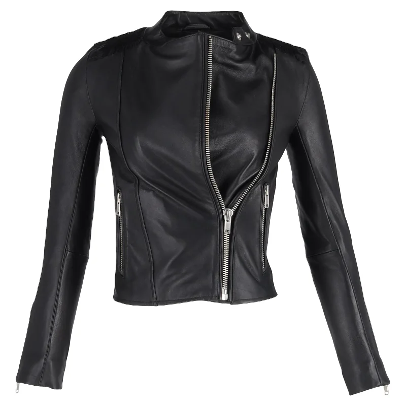 Maje Biker Jacket in Black Lambskin LeatherTrack Jackets