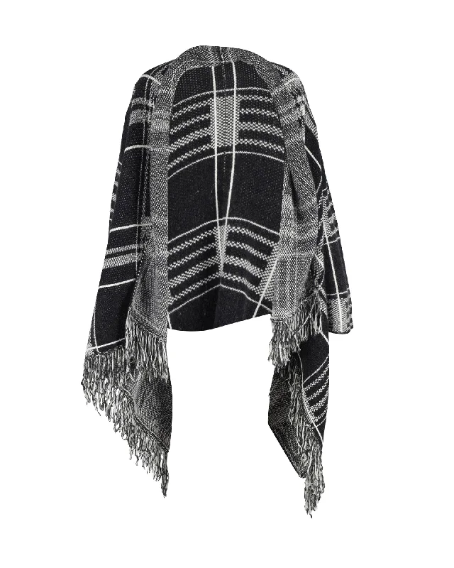 Maje Checked Fringed Poncho Wrap in Multicolor Nylon and Angora BlendHooded Jackets