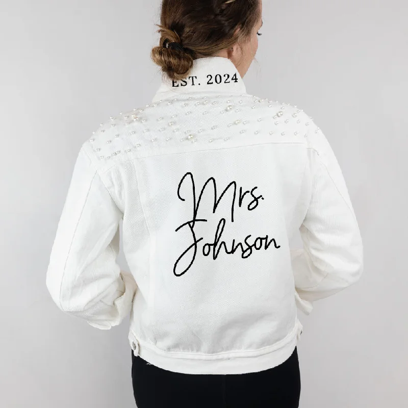 (White Pearl) Mrs  Pearl Jean JacketAsymmetrical Jackets