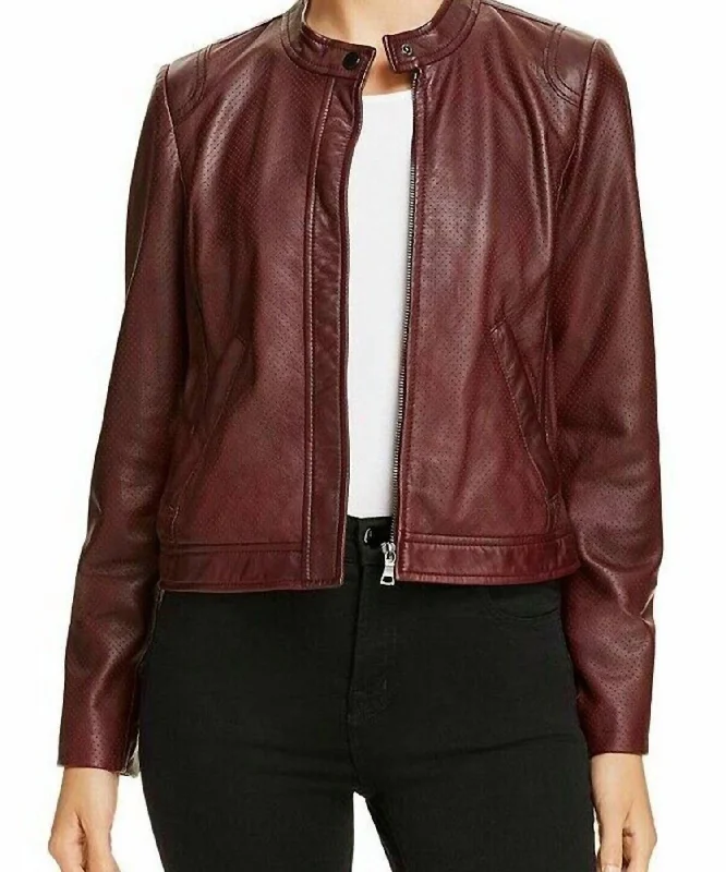 Perforated Leather Jacket In BordeauxBranded Jackets