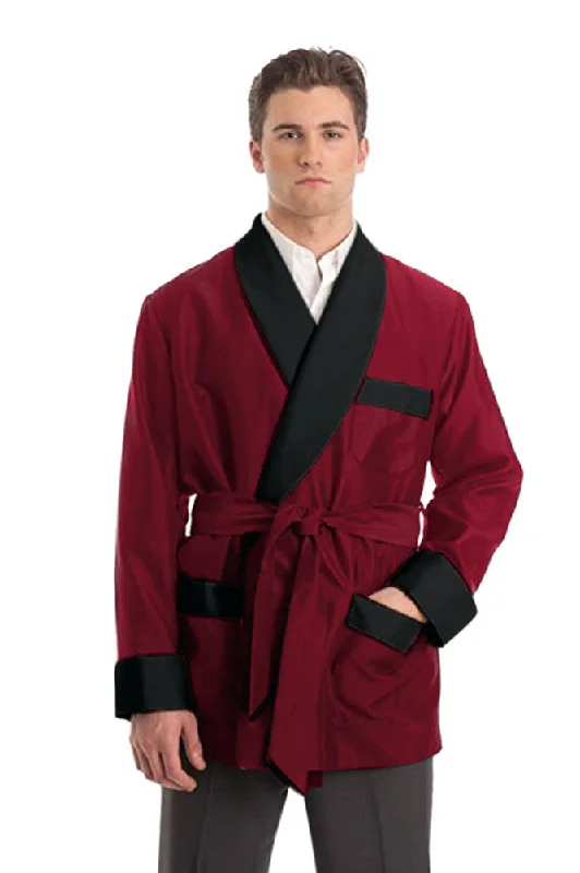 Silky Satin Smoking Jacket - Burgundy with Black FacingsDenim Jackets