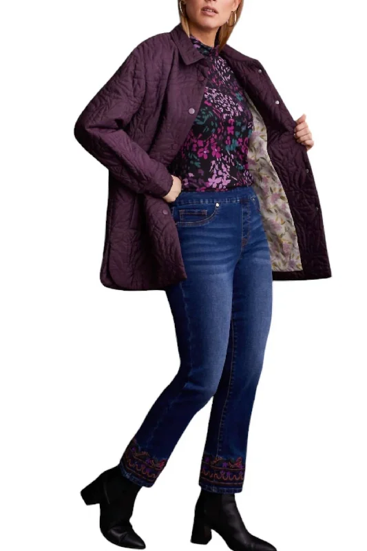 Quilted Snap Front Jacket With Pattered Lining In RaisinCashmere Jackets