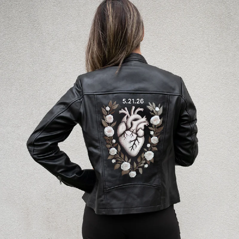 (Real Leather) Custom Heart Embroidery Leather JacketWinter Jackets