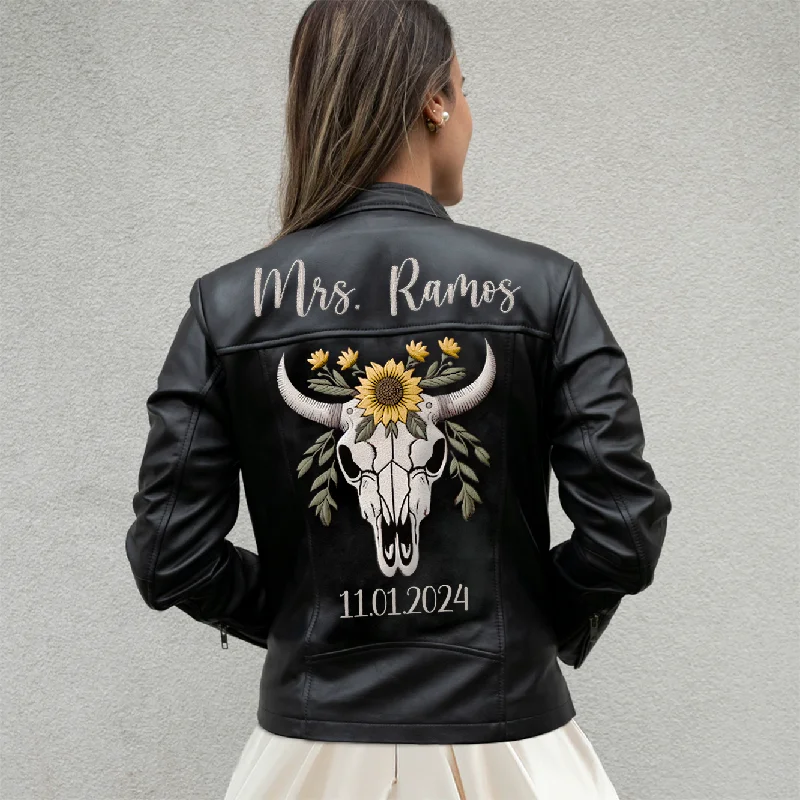 (Real Leather) Embroidered Bachelorette Leather Jacket for BridesBeaded Jackets