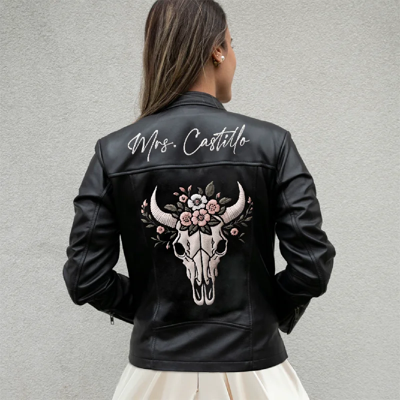 (Real Leather) Personalized Bridal Party Leather JacketsFestival Jackets