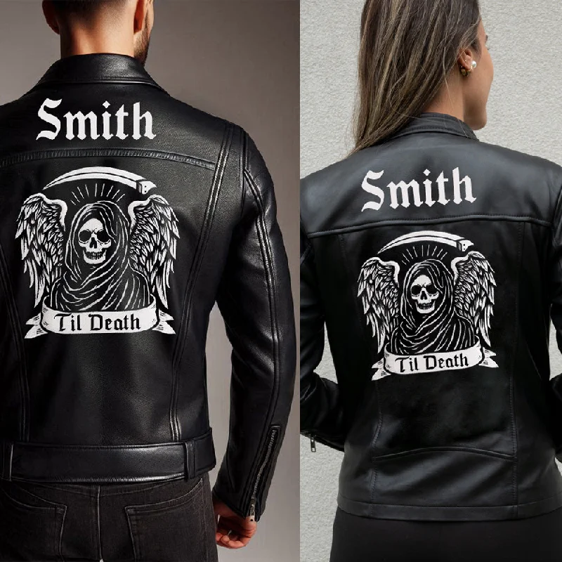 (Real Leather) Personalized Til Death Leather Jacket for HimLace-Up Jackets