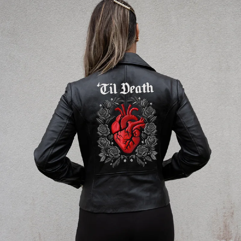 (Real Leather) Til Death Heart Embroidery Leather JacketSummer Jackets