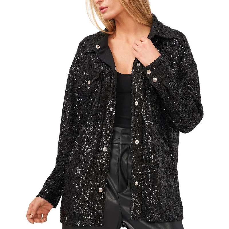 Riley & Rae Womens Sequined Midi Shirt JacketReflective Jackets