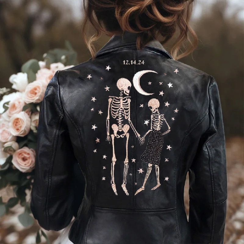 (Real Leather) Skeleton Couple Embroidery JacketTrack Jackets