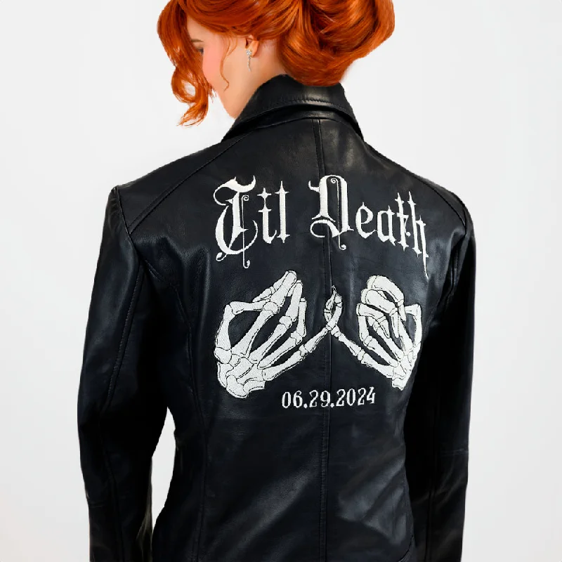 (Real Leather) Skeleton Hand Till Death Leather JacketCotton Jackets