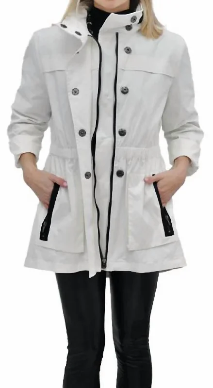 Tess Weather Proof Jacket In White Black TrimCorduroy Jackets