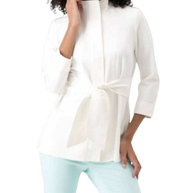 Tie Front Jacket In WhiteRibbed Cuff Jackets